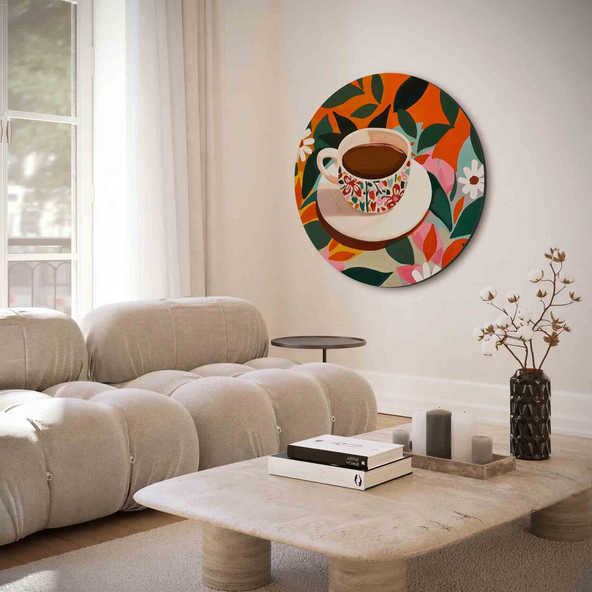 Kopje koffie – muurcirkel met abstracte texturen voor aan de muur