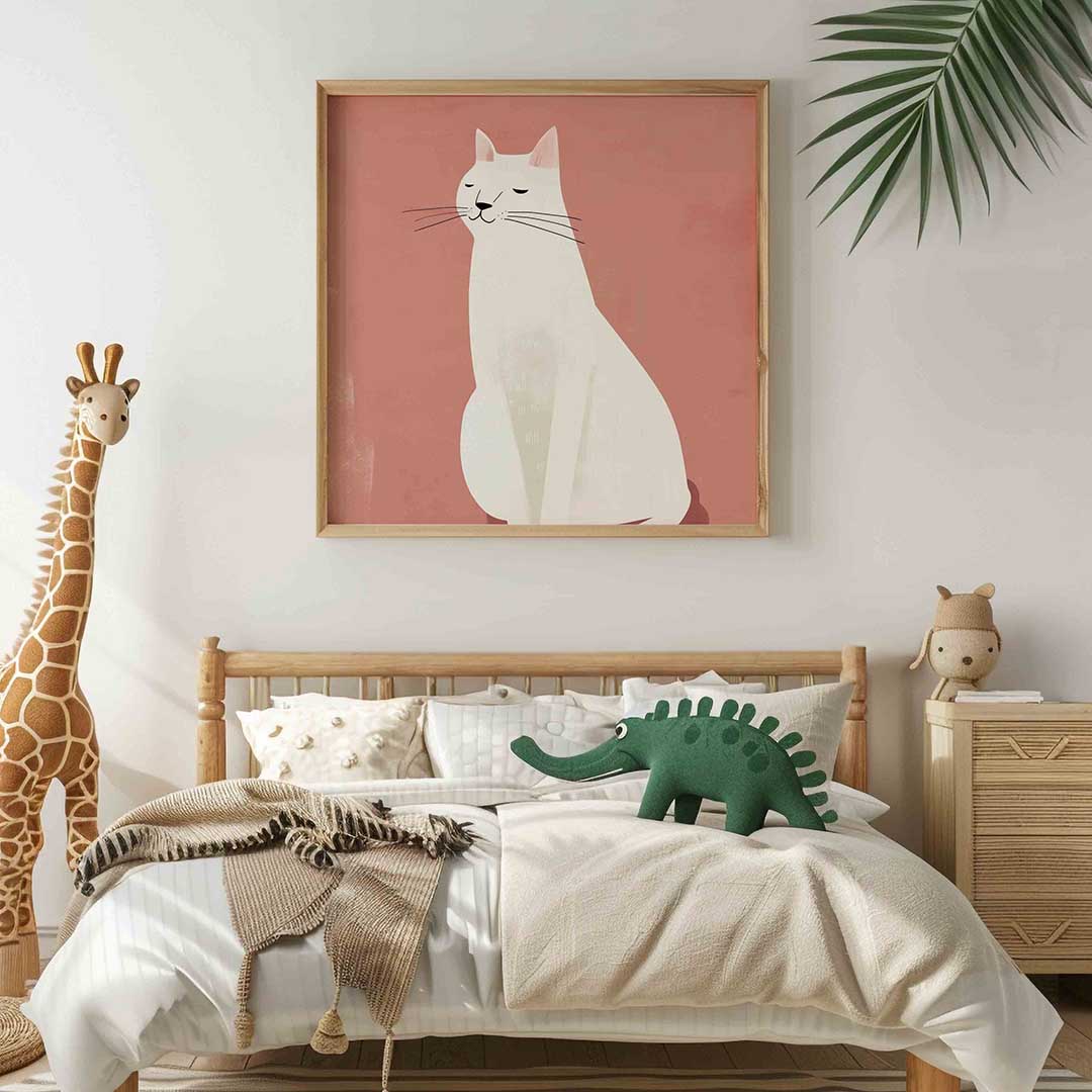 Witte kat – vierkante kinderkamer wanddecoratie van WallArtistic