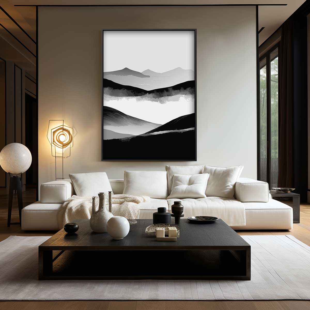 Sereen Landschap in Zwart & Wit – modern portret kunstwerk van WallArtistic