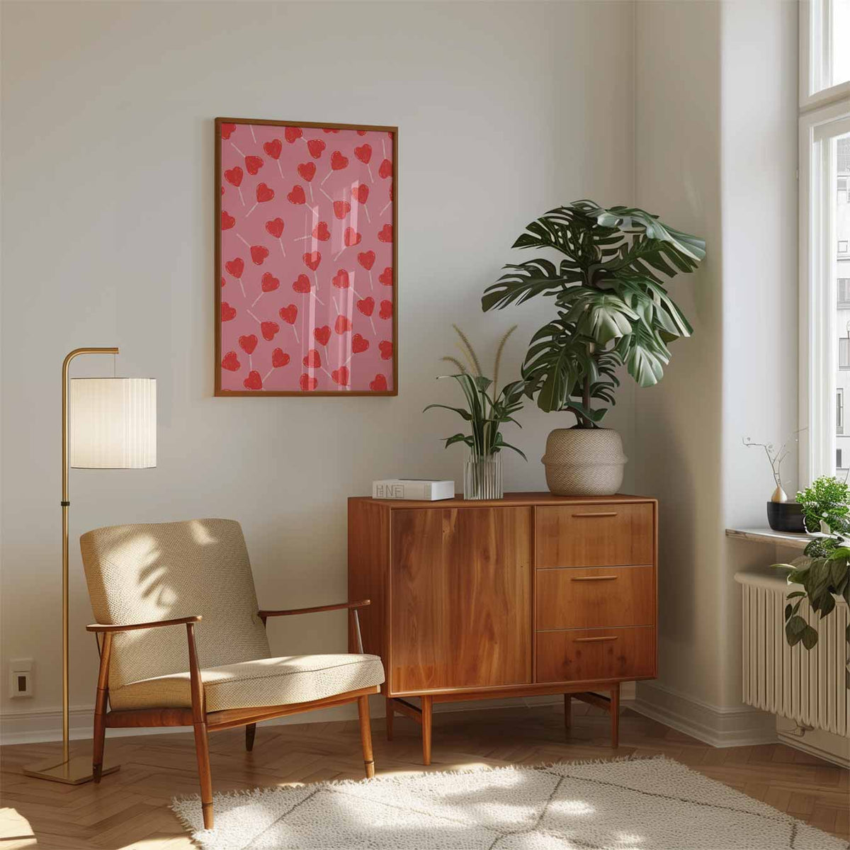 Zoete Hartjes Lolly – staande muurposter met zomerse uitstraling