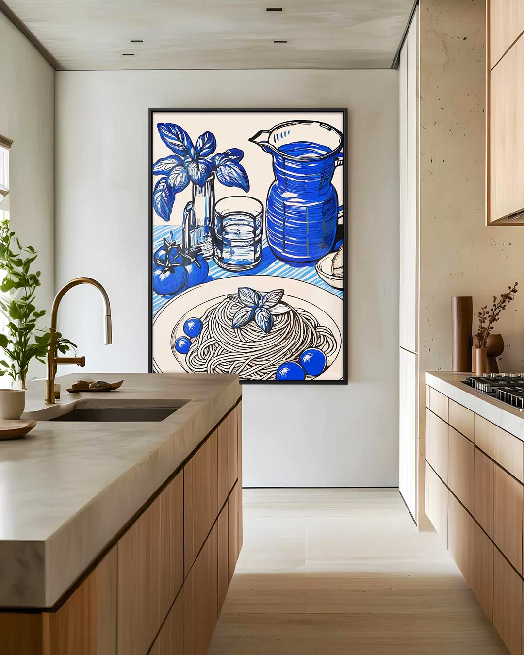 Blauwe Pracht in de Keuken – staand kunstwerk voor modern interieur