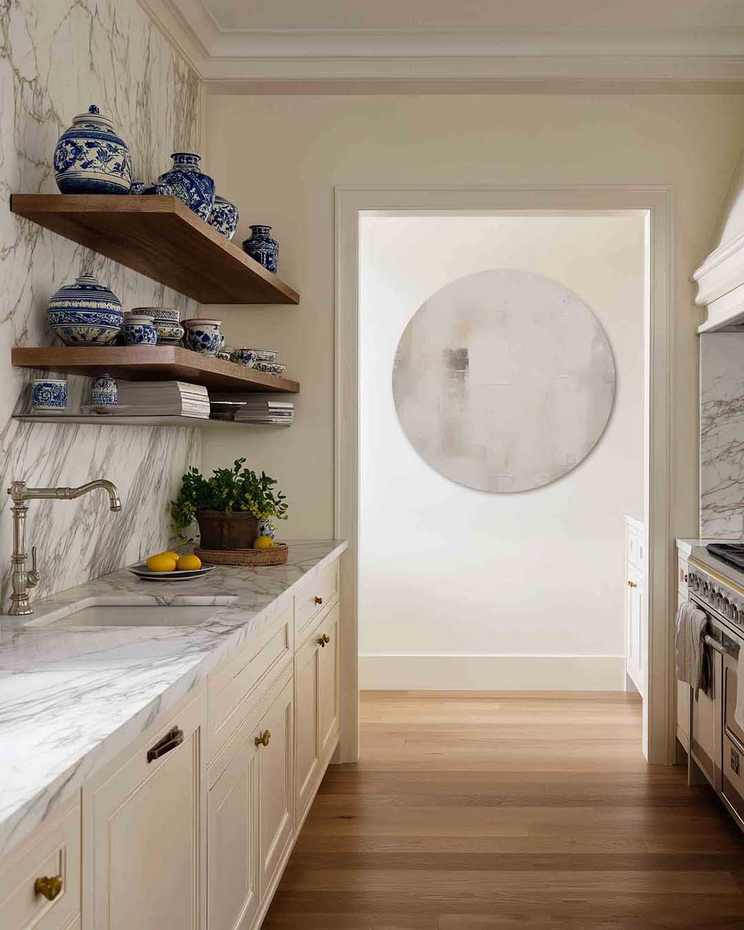 Abstracte beige – moderne abstracte muurcirkel voor aan de muur