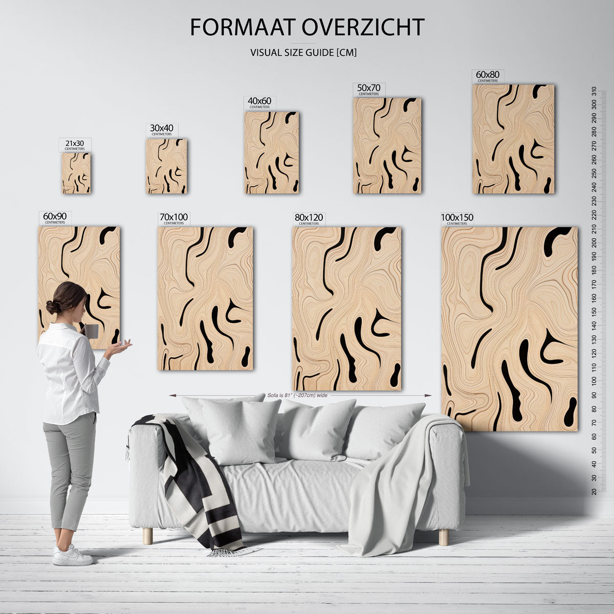 Organische lijnen – staande muurposter met kunst en design