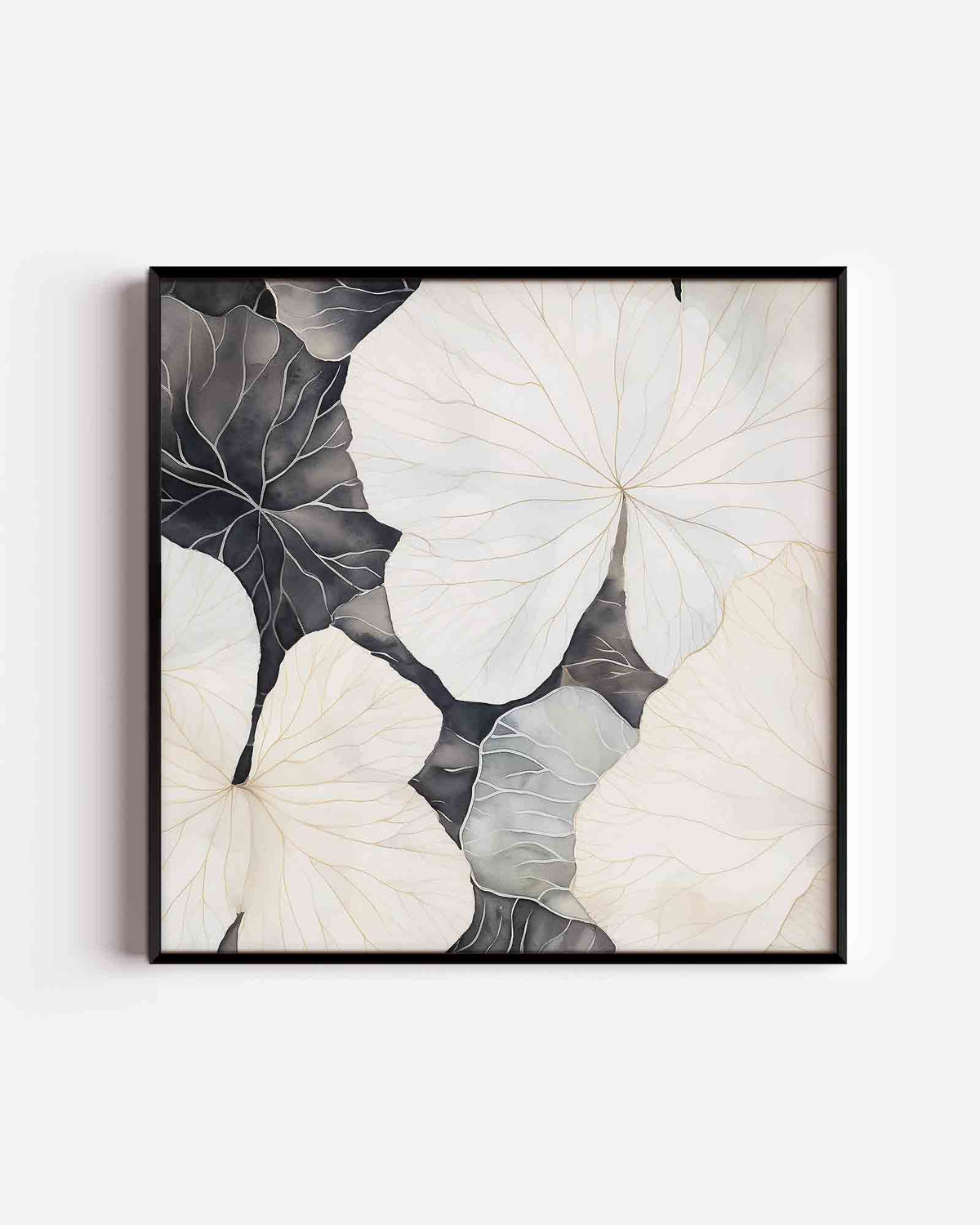 Bladeren in zwart wit – zacht abstracte vierkante poster als wanddecoratie