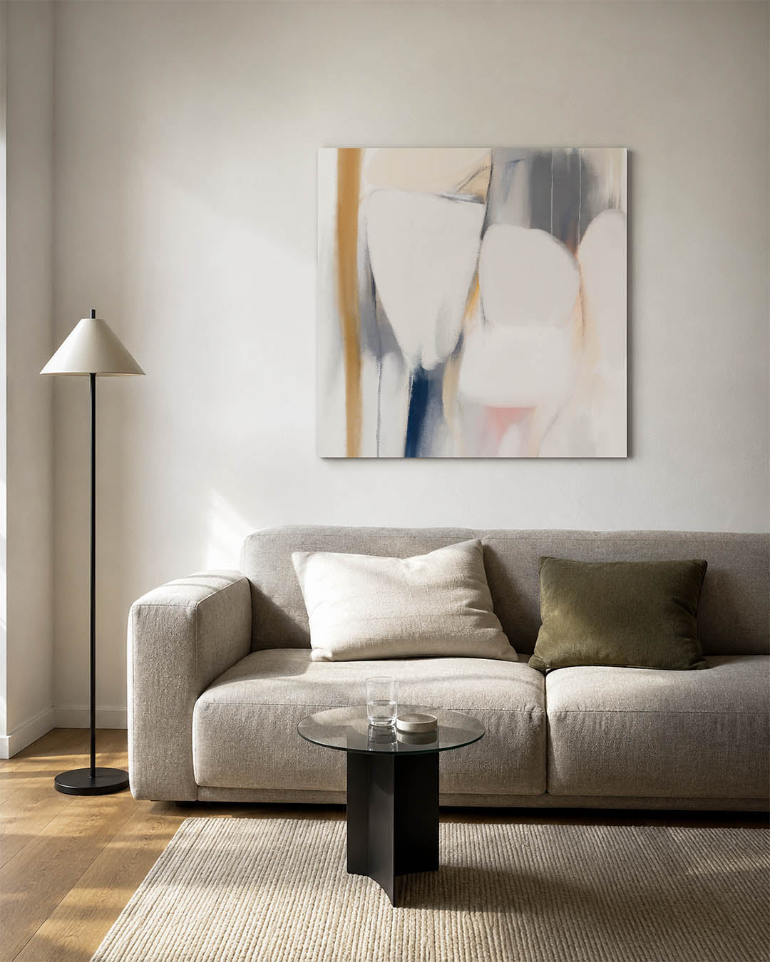 Vloeiende vormen compositie kunstwerk – vierkante wanddecoratie – dit kunstwerk toont zachte, vloeiende vormen in een