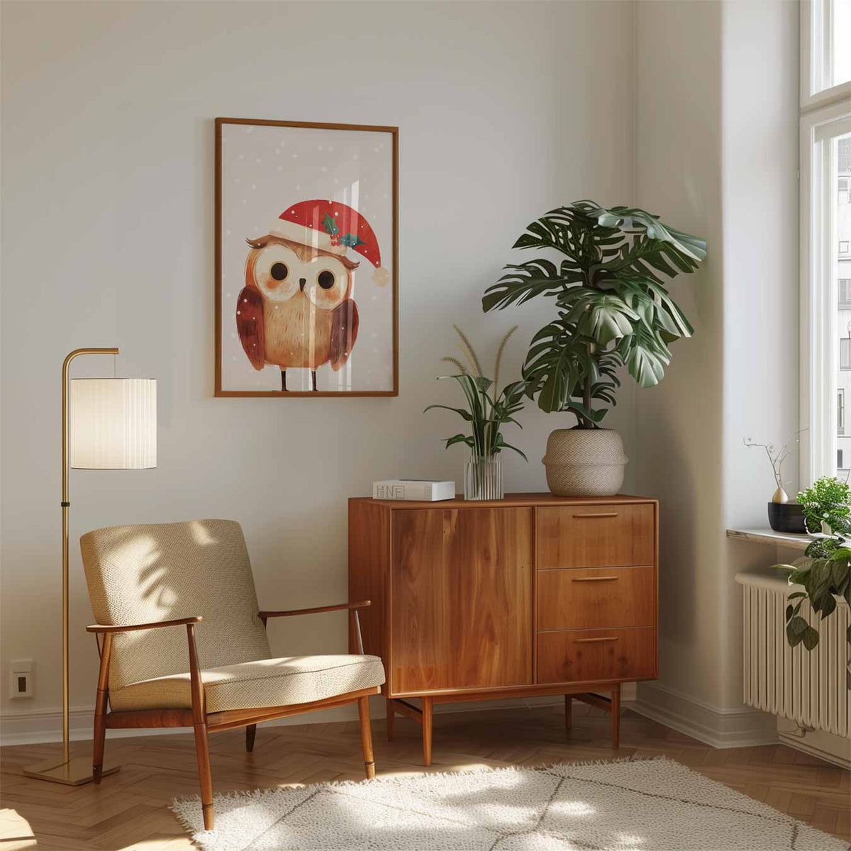 Kerst Uilen – speelse wandkunst als portret kinderposter