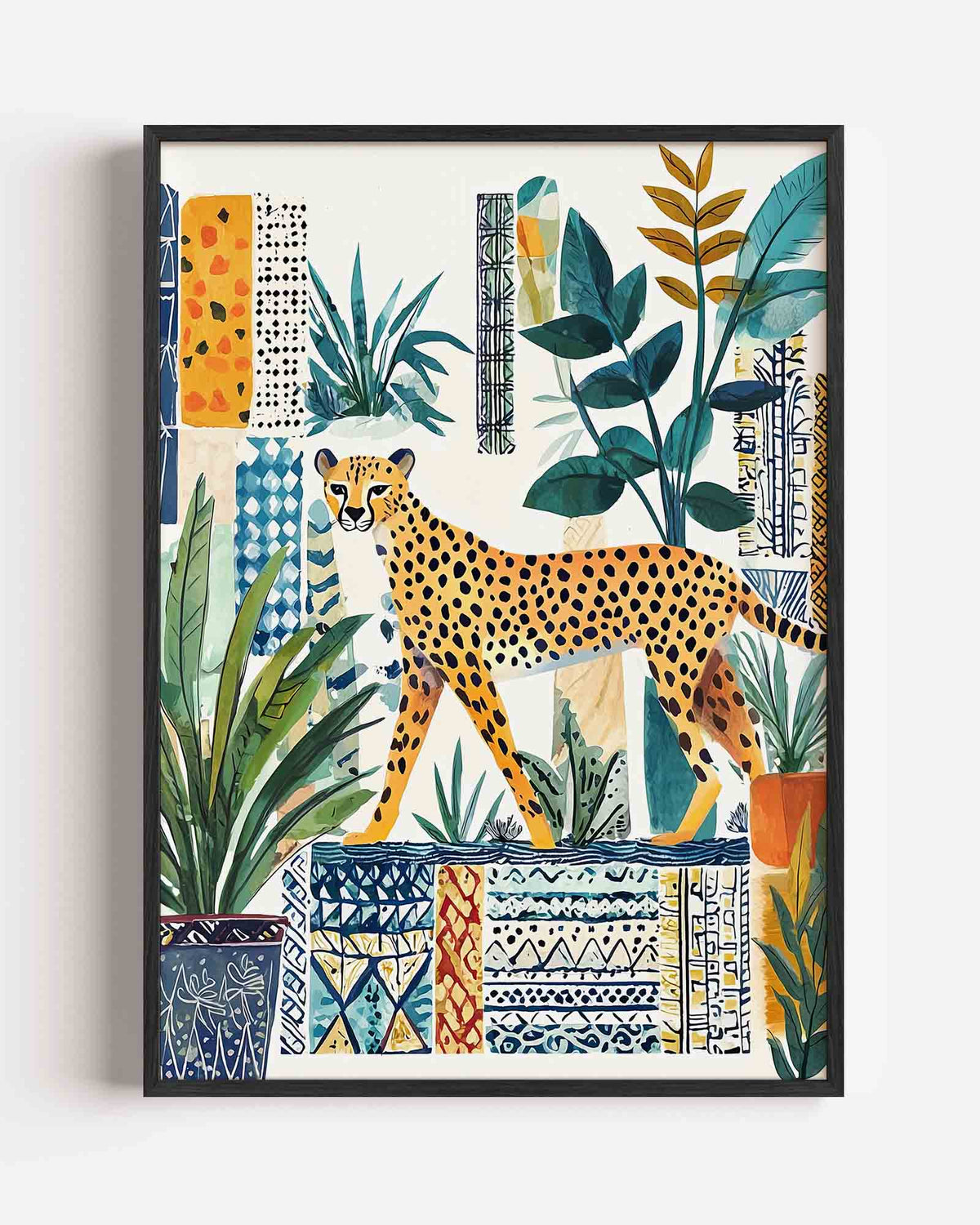 Luipaard en planten – dieren portret poster als wanddecoratie