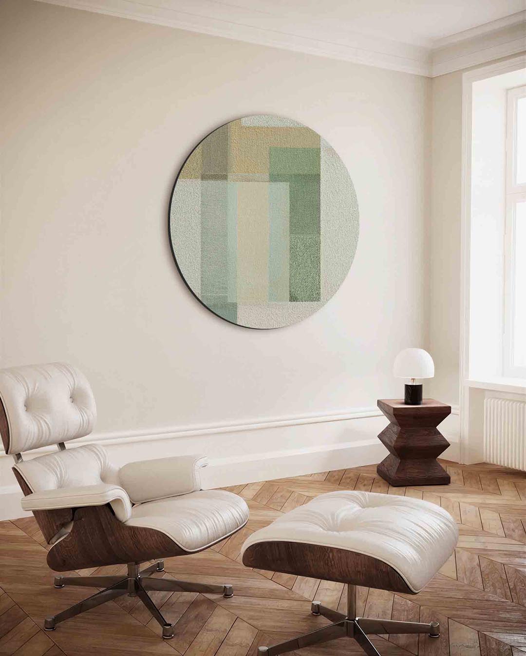Abstracte vormen – moderne ronde wanddecoratie met vrouwelijk portret
