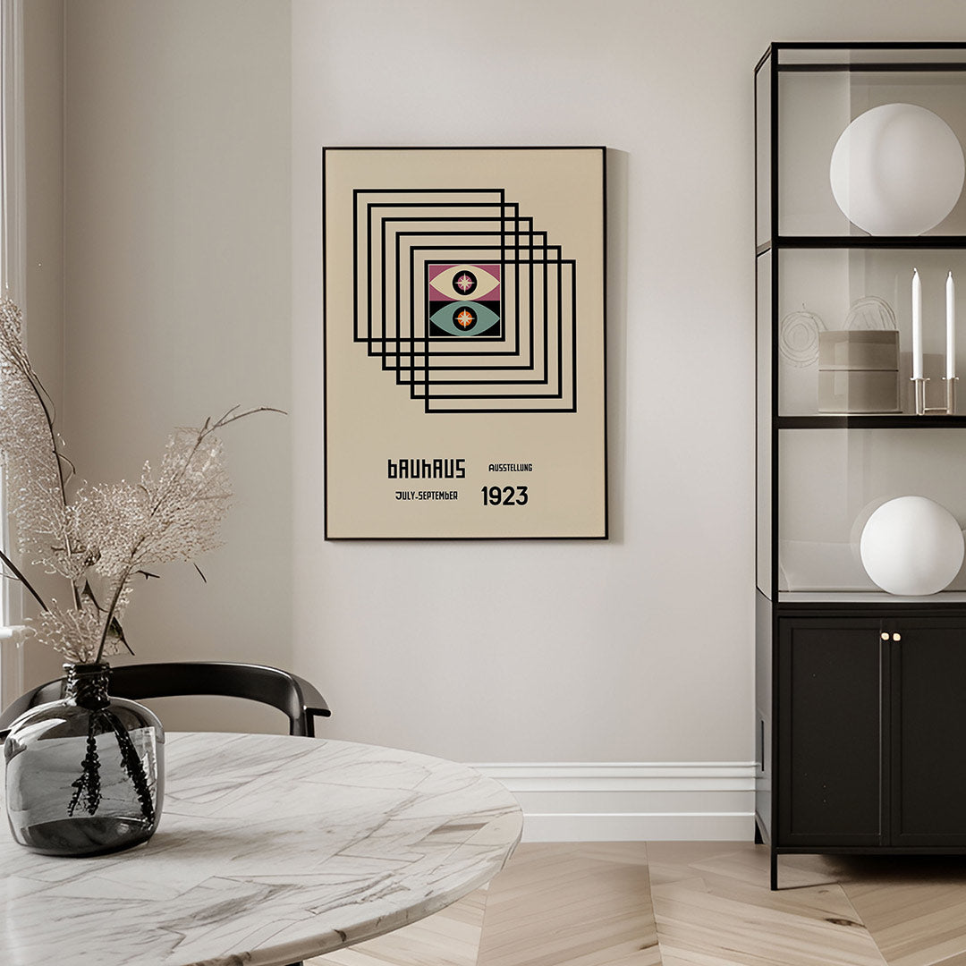 Lijnen en ogen – geometrische Bauhaus poster in staand formaat