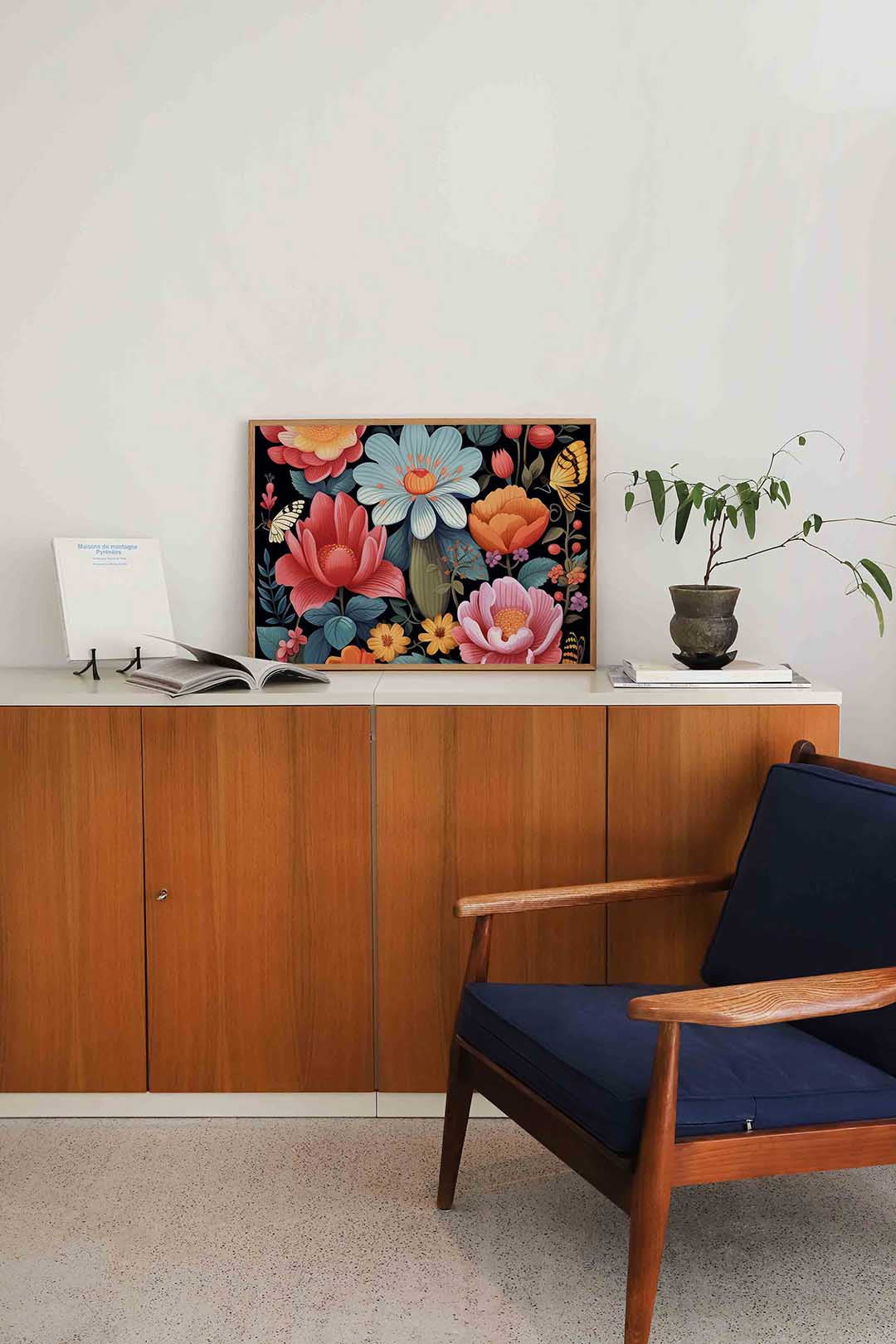 Bloemen en vlinders – liggende bloemen wanddecoratie van WallArtistic