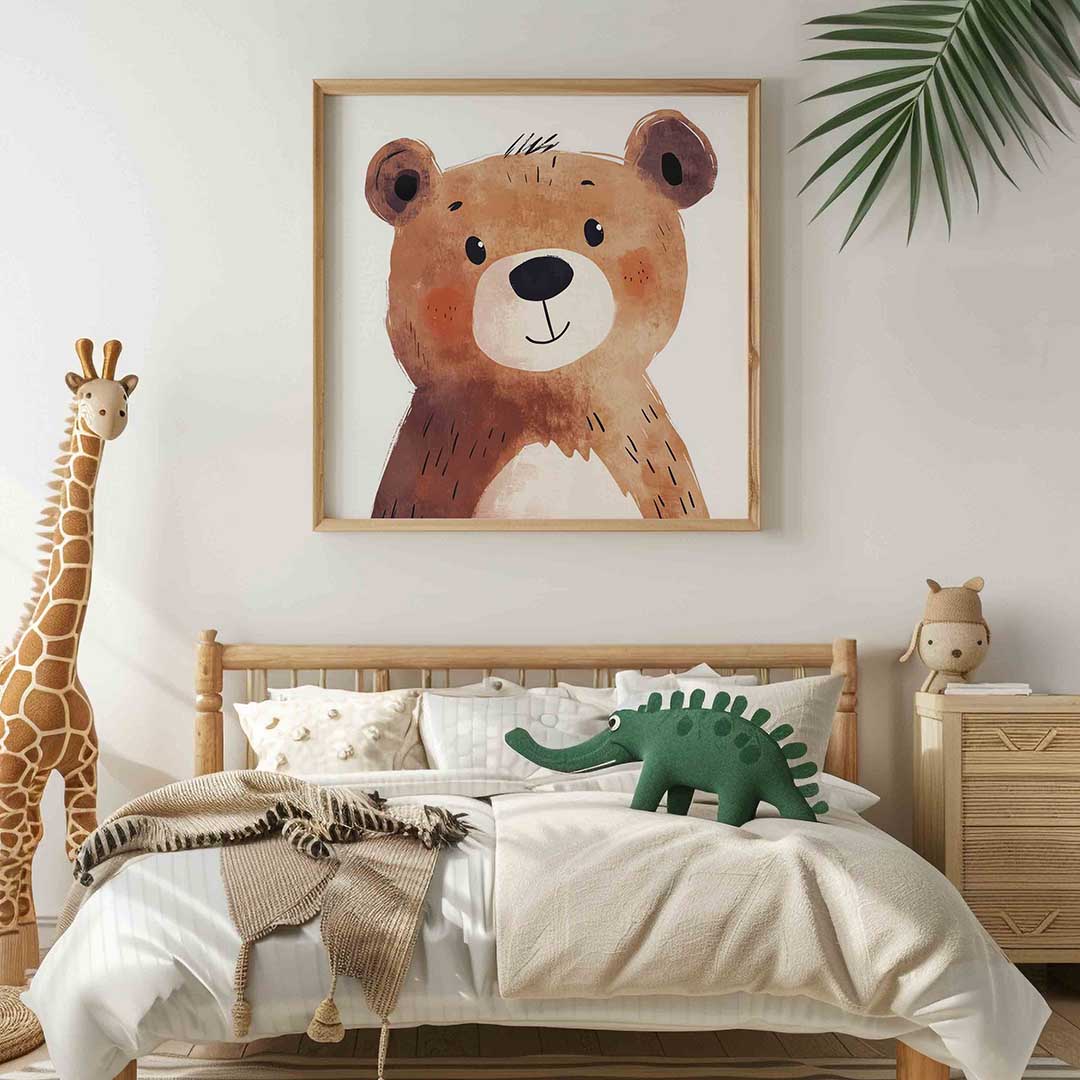 Schattige beer – vierkante kinderkamer wanddecoratie van WallArtistic