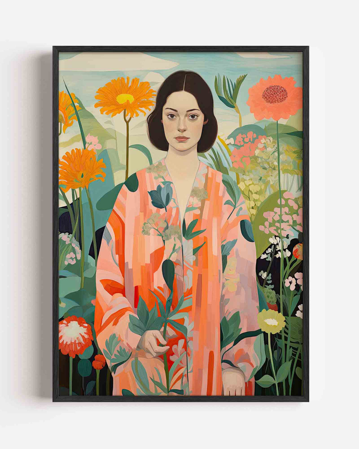 Vrouw met bloemen – botanische portret poster als wanddecoratie