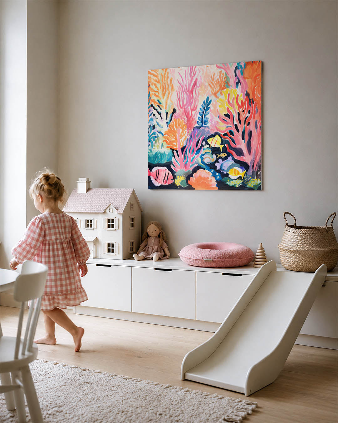 Kleurrijke onderwaterwereld kunstwerk – tweede productweergave – dit werk toont een levendige onderwaterwereld met kleurrijke