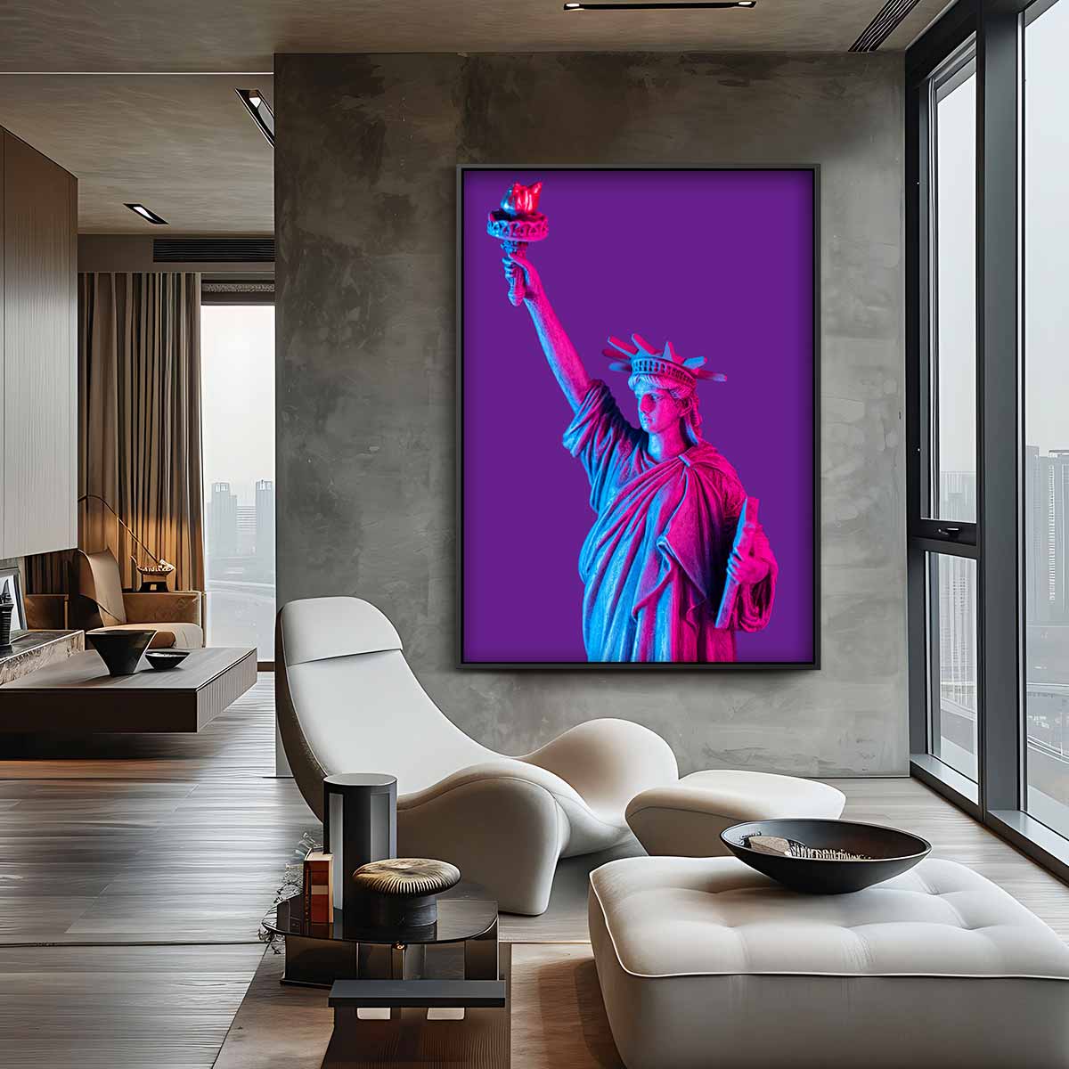 Vrijheidsbeeld in Neonkleuren – staande wandkunst voor woonkamer of interieur