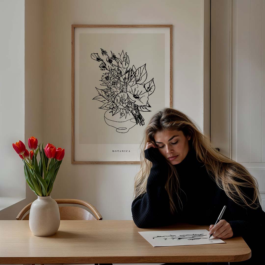 Botanica Zwart-Wit Bloemenposter – culinaire wandkunst als portret poster