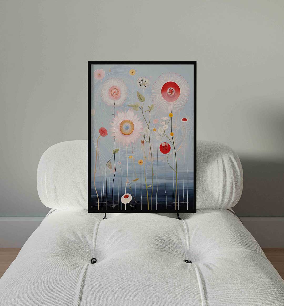 Bloemen en stelen – staande surrealistische wanddecoratie van WallArtistic
