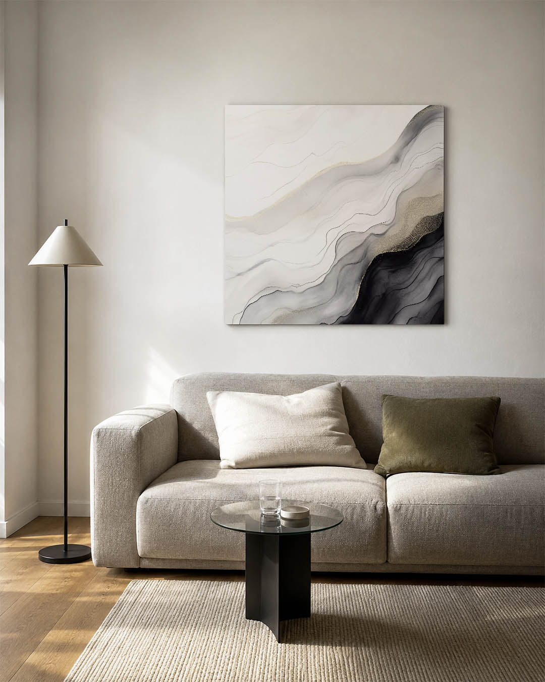 Golvende lijnen kunstwerk – vierkante wanddecoratie – dit kunstwerk toont vloeiende, golvende lijnen in een harmonie van