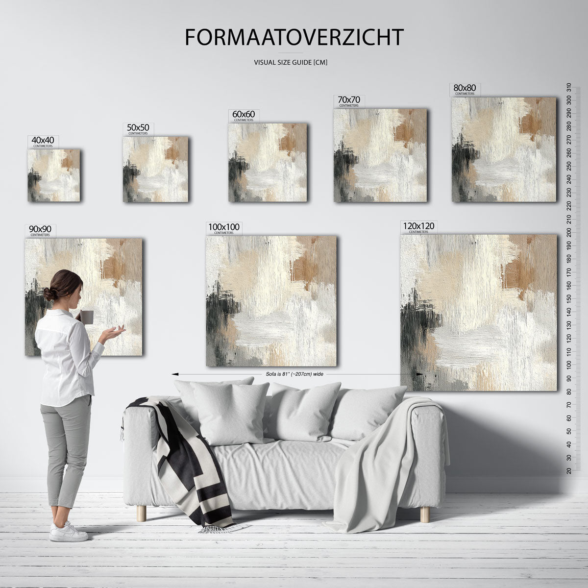 Abstracte beige en grijze – vierkante muurposter met abstracte texturen