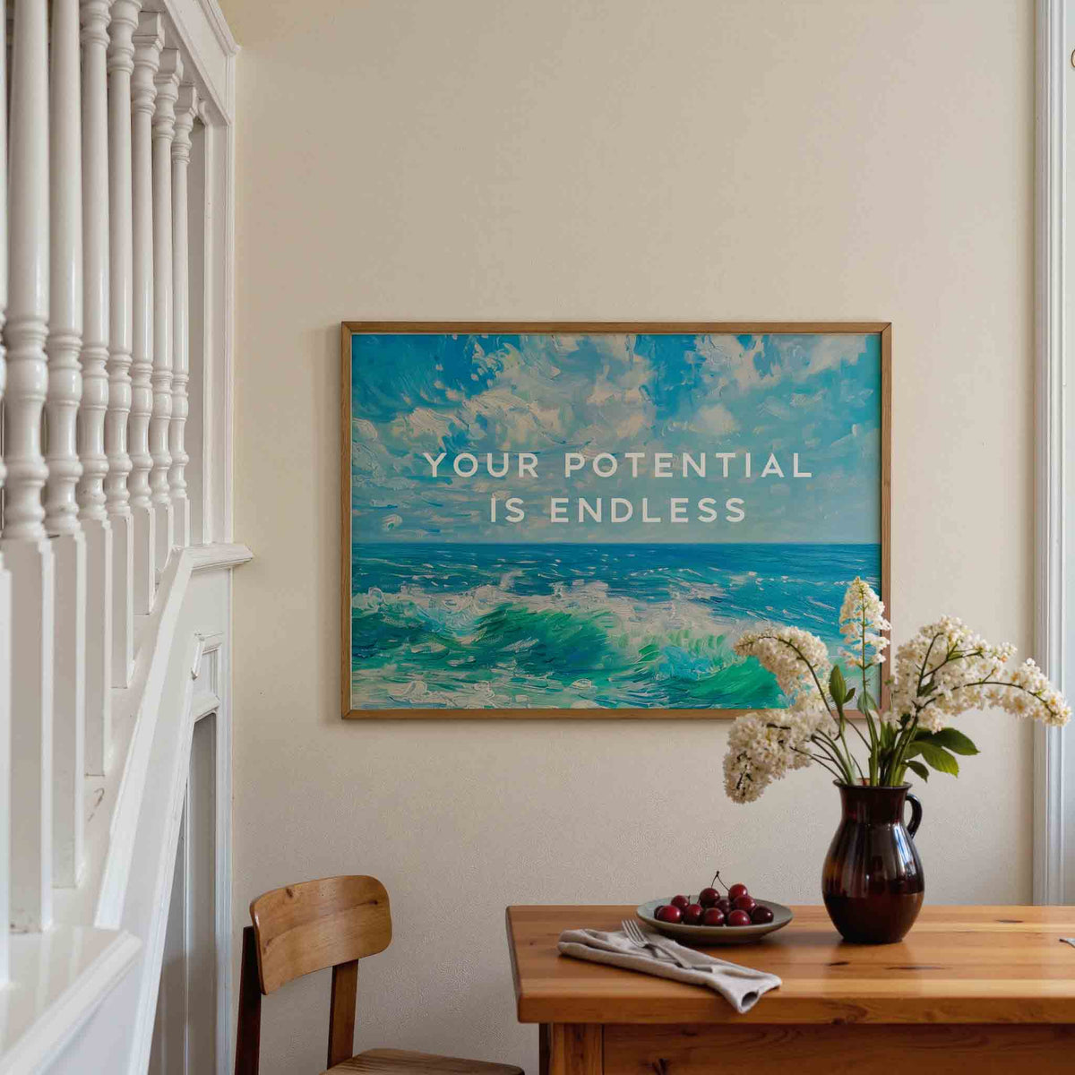 Golven en lucht – liggende illustratie poster als wanddecoratie