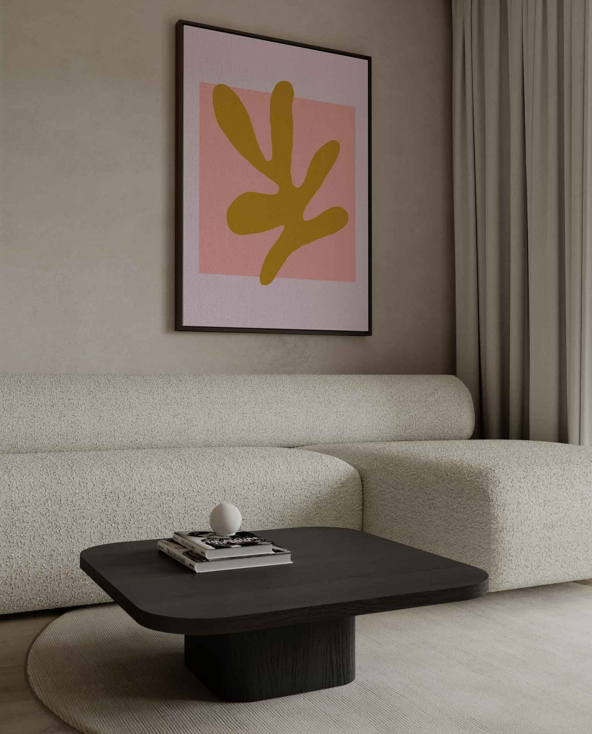 Abstracte Vormen in Oker en Roze – dibond kunstwerk als wanddecoratie