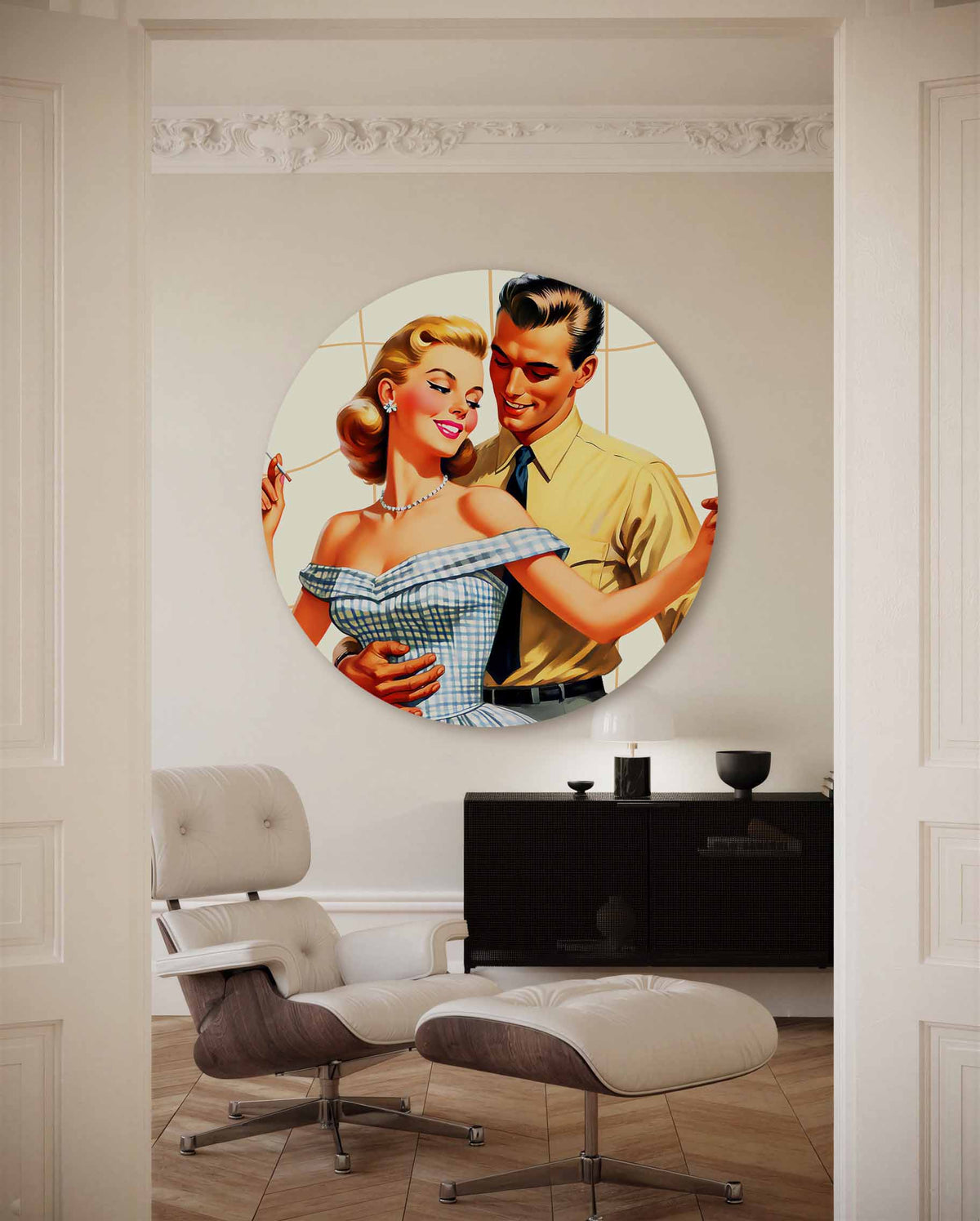 Dansend koppel – kleurrijke Pop Art muurcirkel voor aan de muur