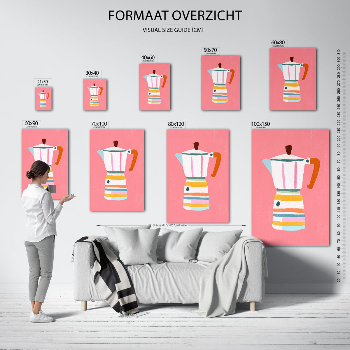 Gekleurde mokkapot – staande muurposter voor keuken of eethoek