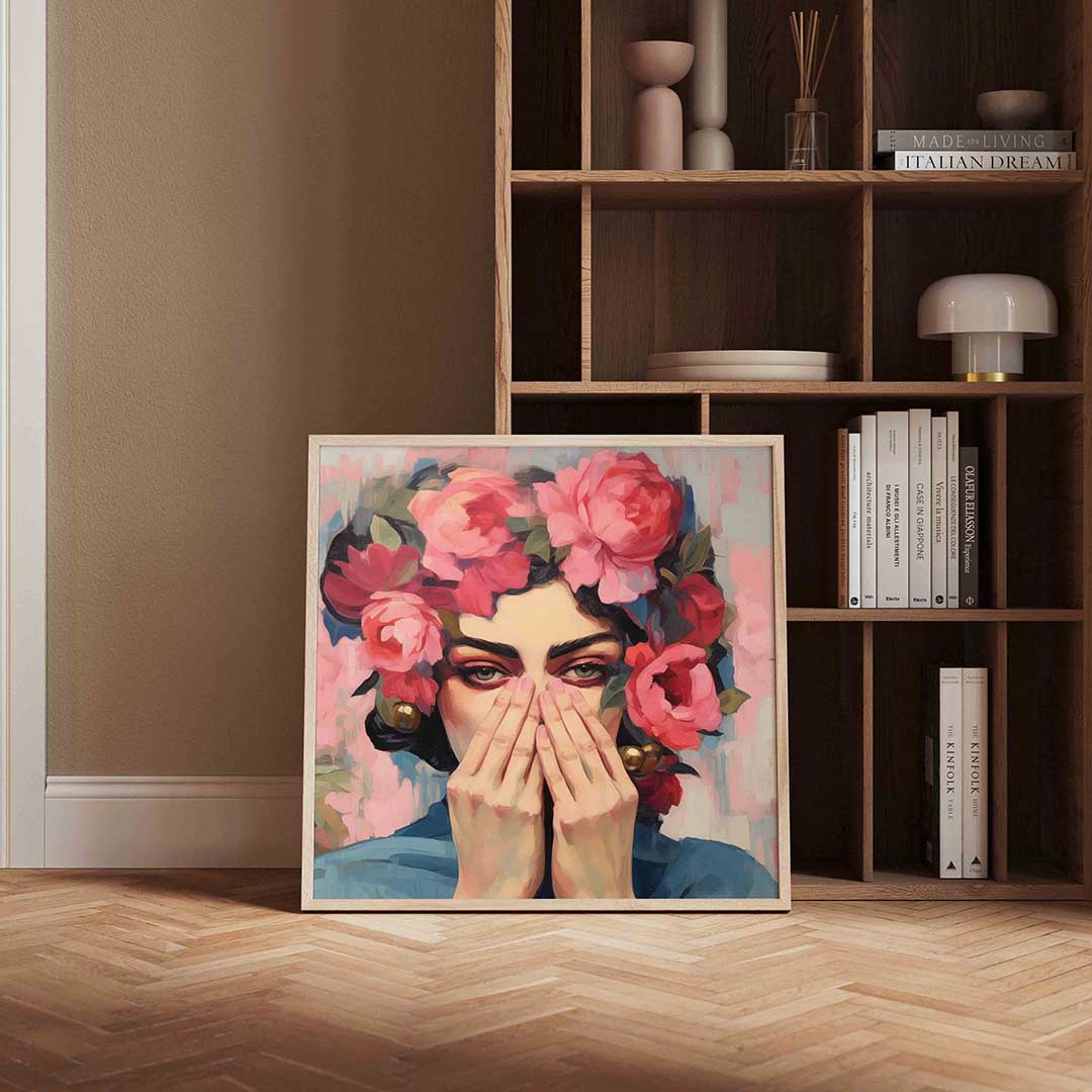 Vrouw met bloemen – portret poster in vierkant formaat
