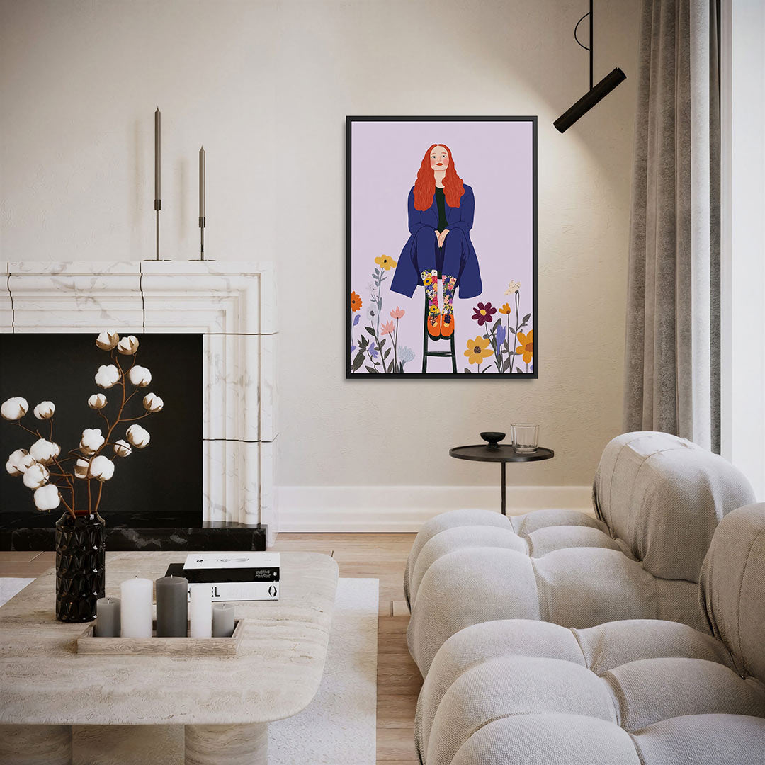 Vrouw met bloemen – staand wanddecoratie kunstwerk