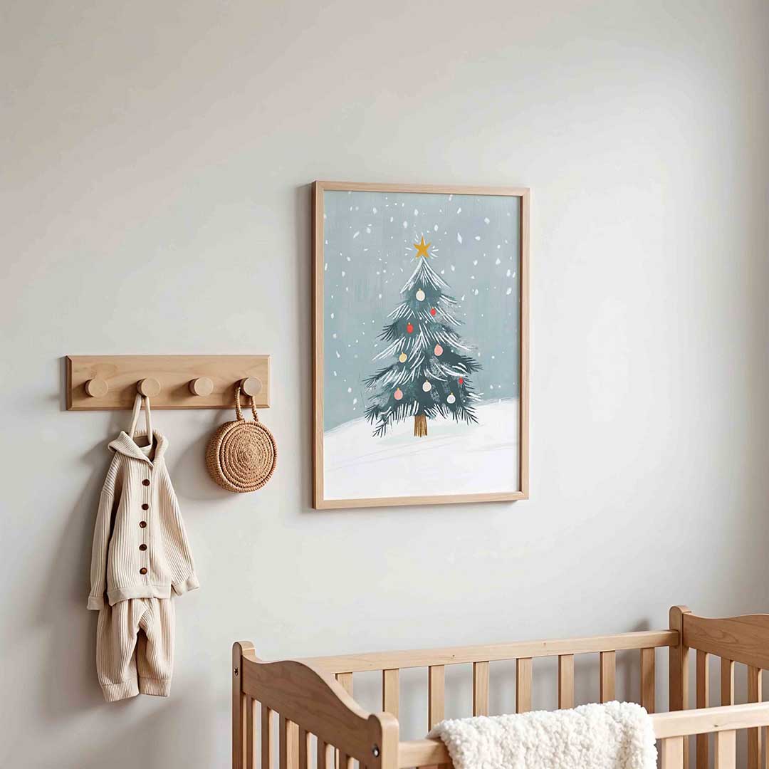 Kerstboom met sneeuw – kinderposter in staand formaat