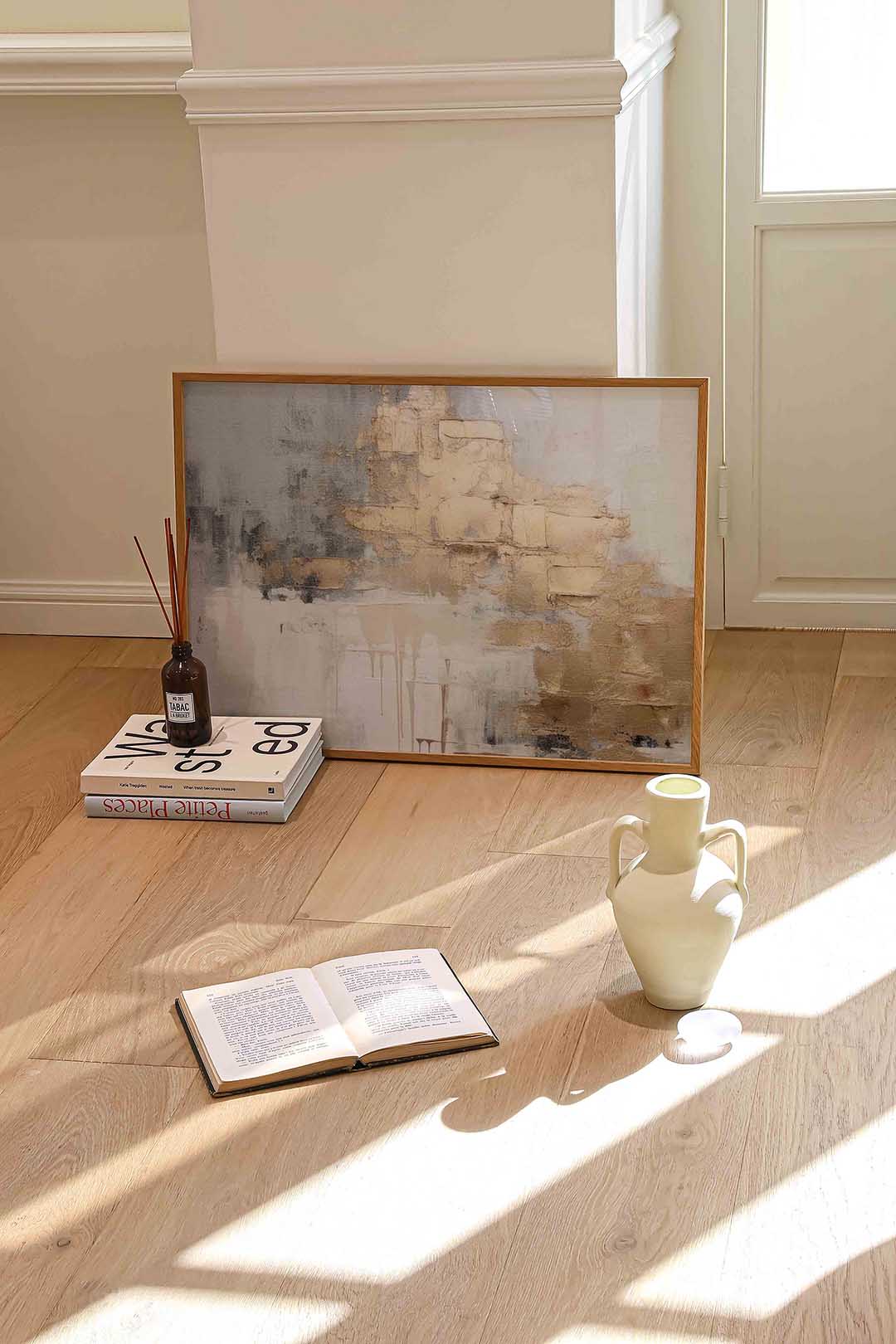 Abstracte beige en grijze textuur – liggende abstracte wanddecoratie van WallArtistic
