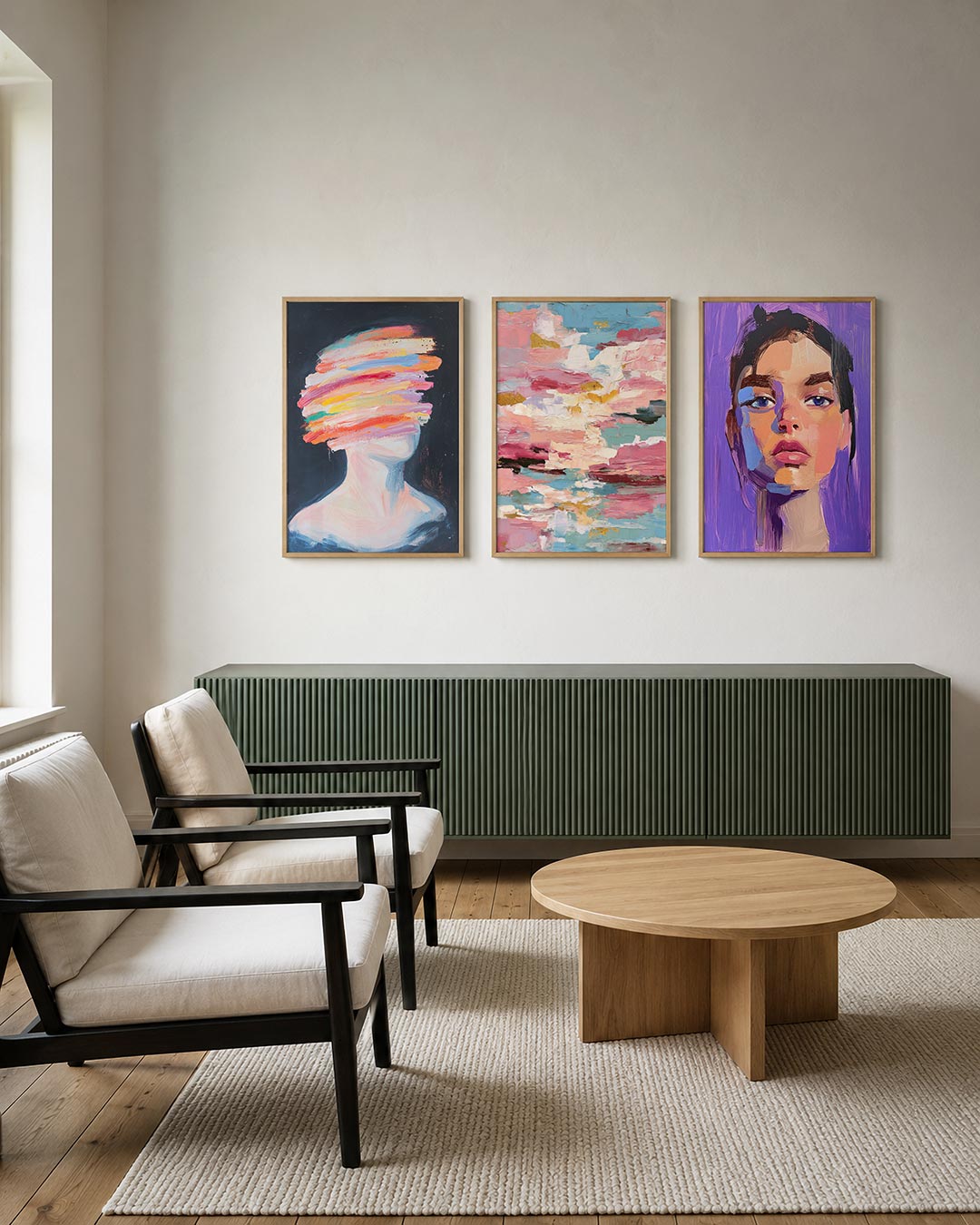 Kleurenstreep portret posterset – tweede productweergave – een portret met dynamische strepen in levendige kleuren