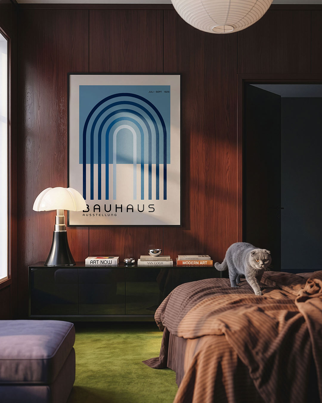Lijnen en bogen – geometrische Bauhaus poster in staand formaat