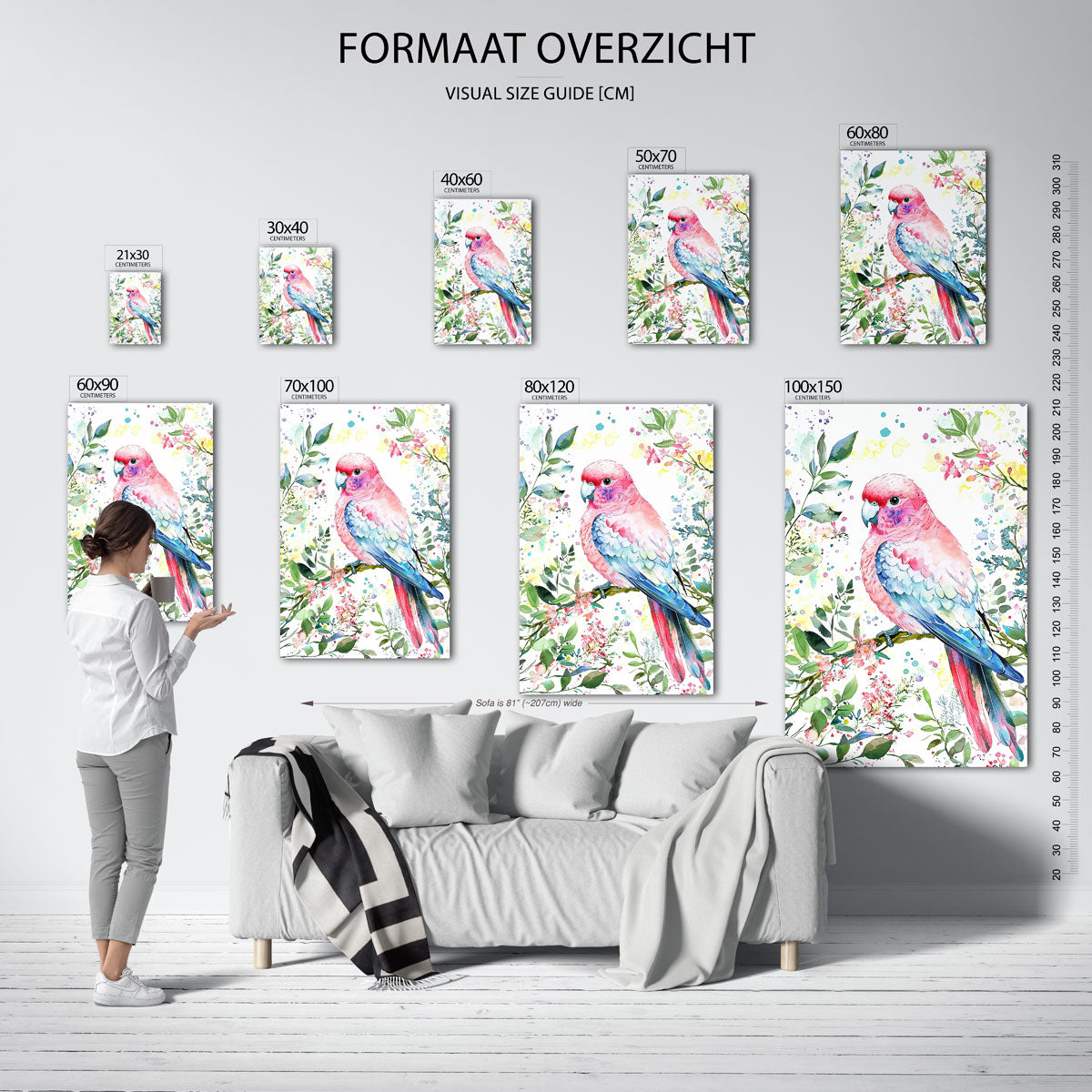 Papegaai met bloemen – staande muurposter met dierenthema