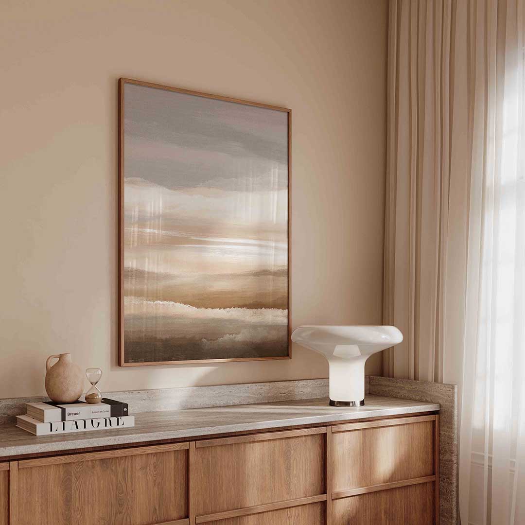 Neutrale horizon – abstracte poster in staand formaat