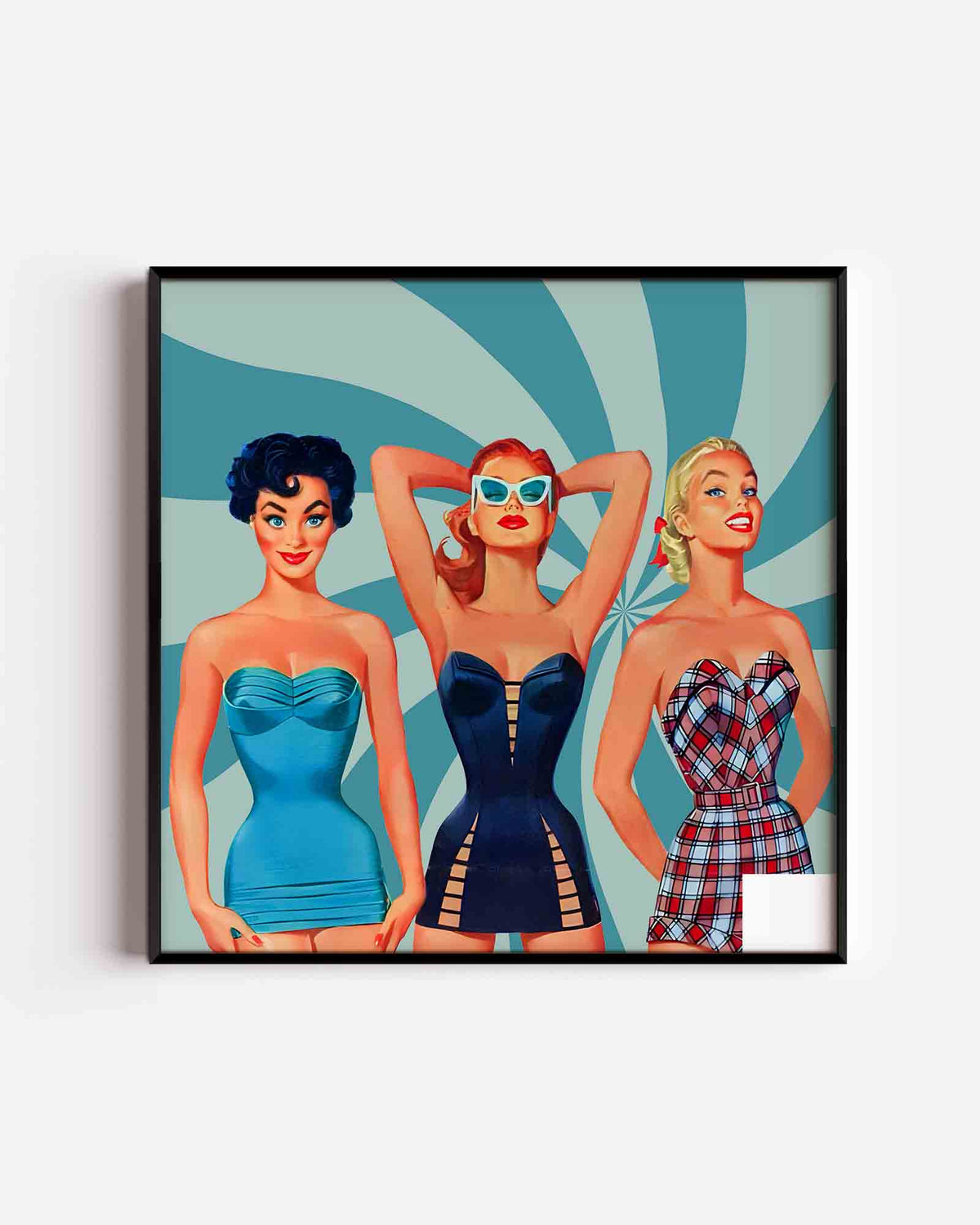 Drie vrouwen in badkleding – Pop Art vierkante poster als wanddecoratie