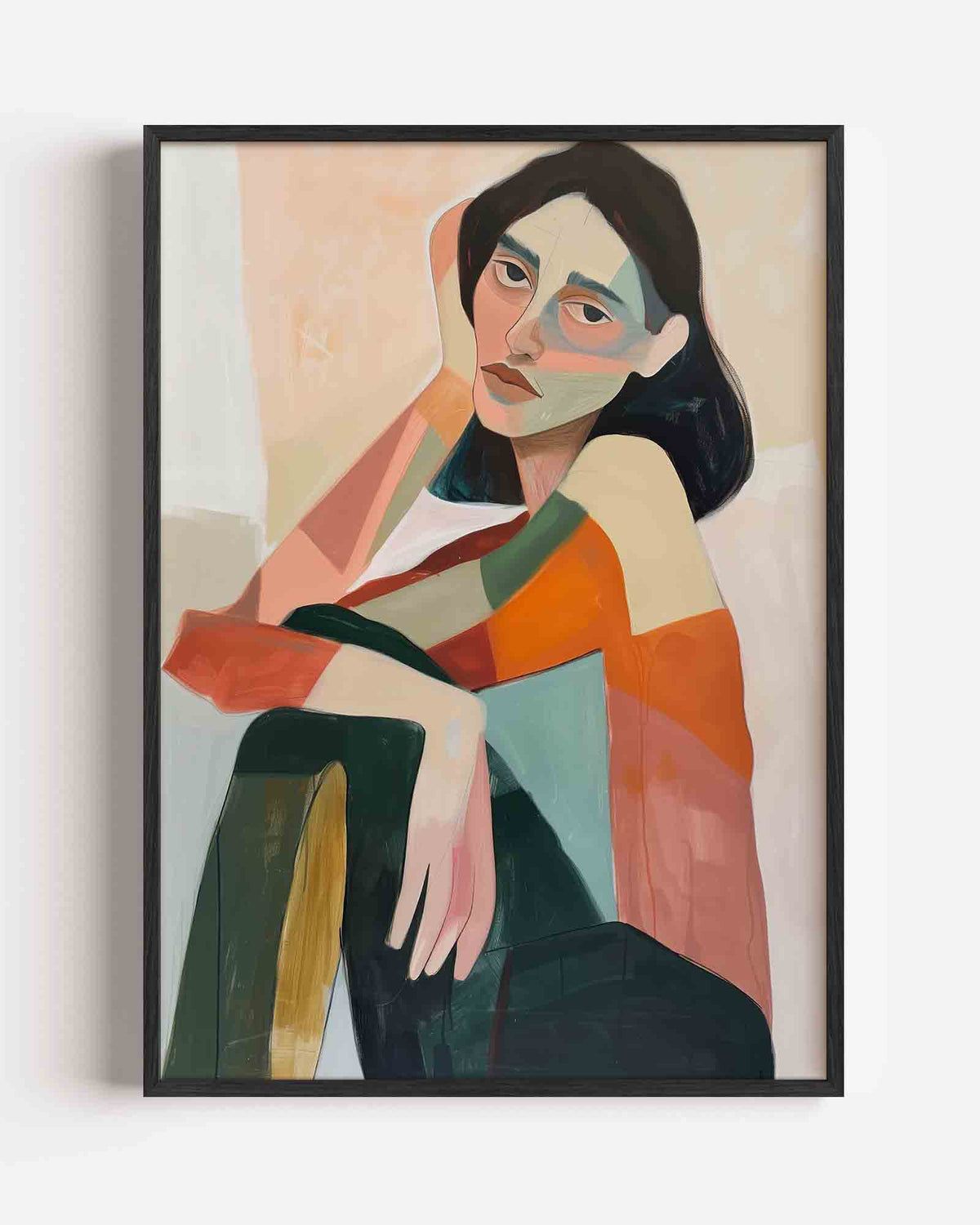 Vrouwelijk portret in abstracte vormen – hedendaagse illustratie portret poster als wanddecoratie