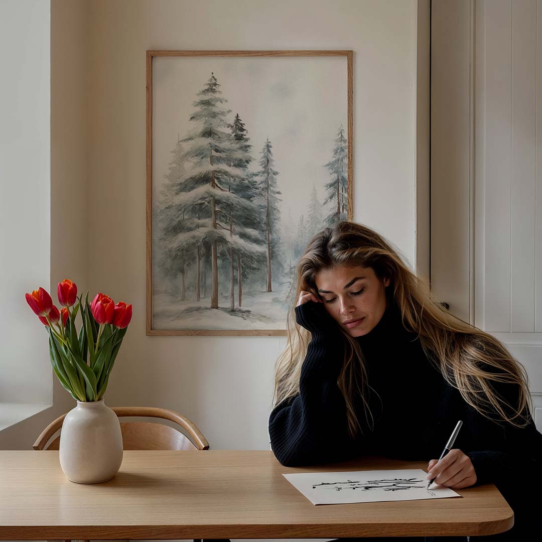 Winterse Boslandschap – feestelijke wandkunst als portret poster