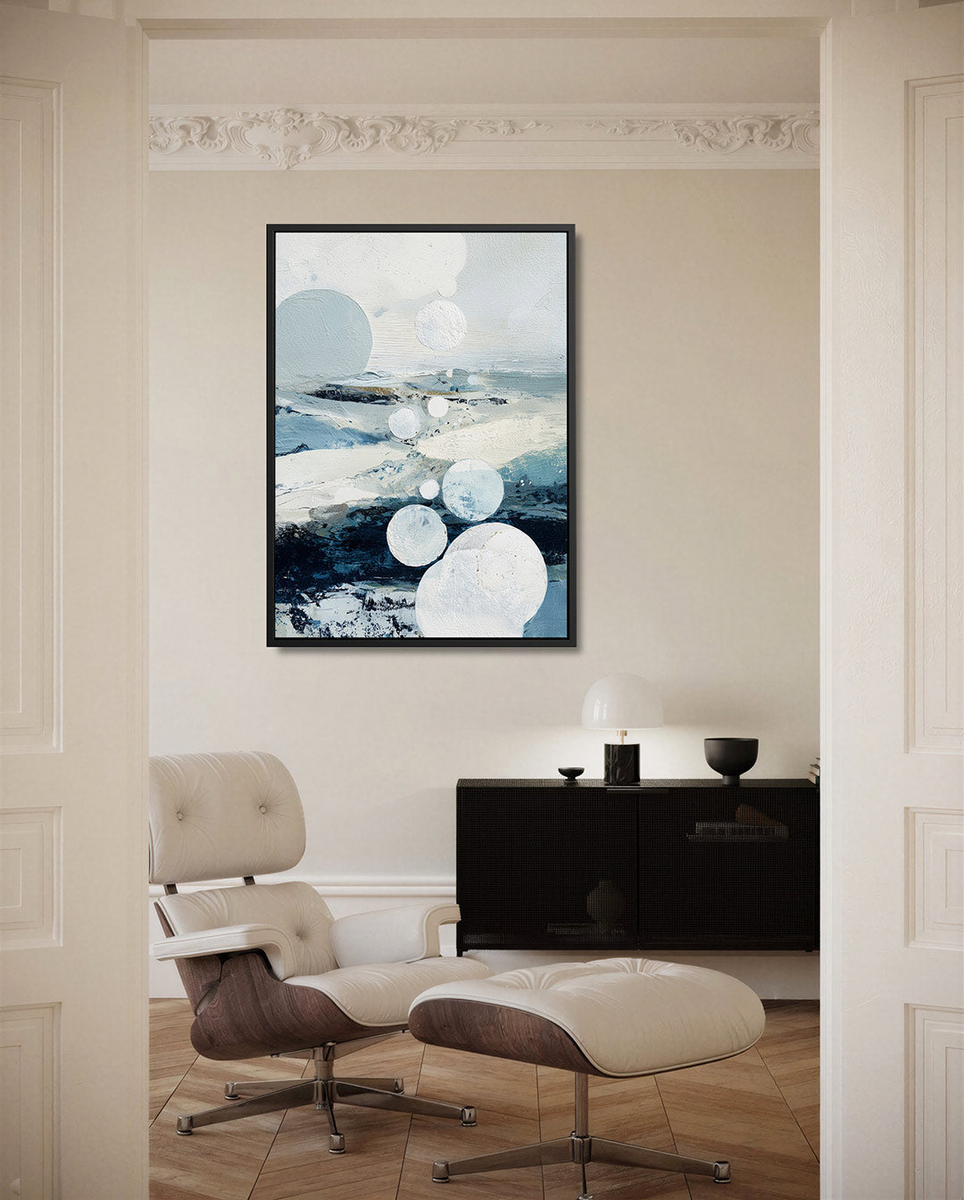 Cirkelvormen en landschap – staand wanddecoratie kunstwerk