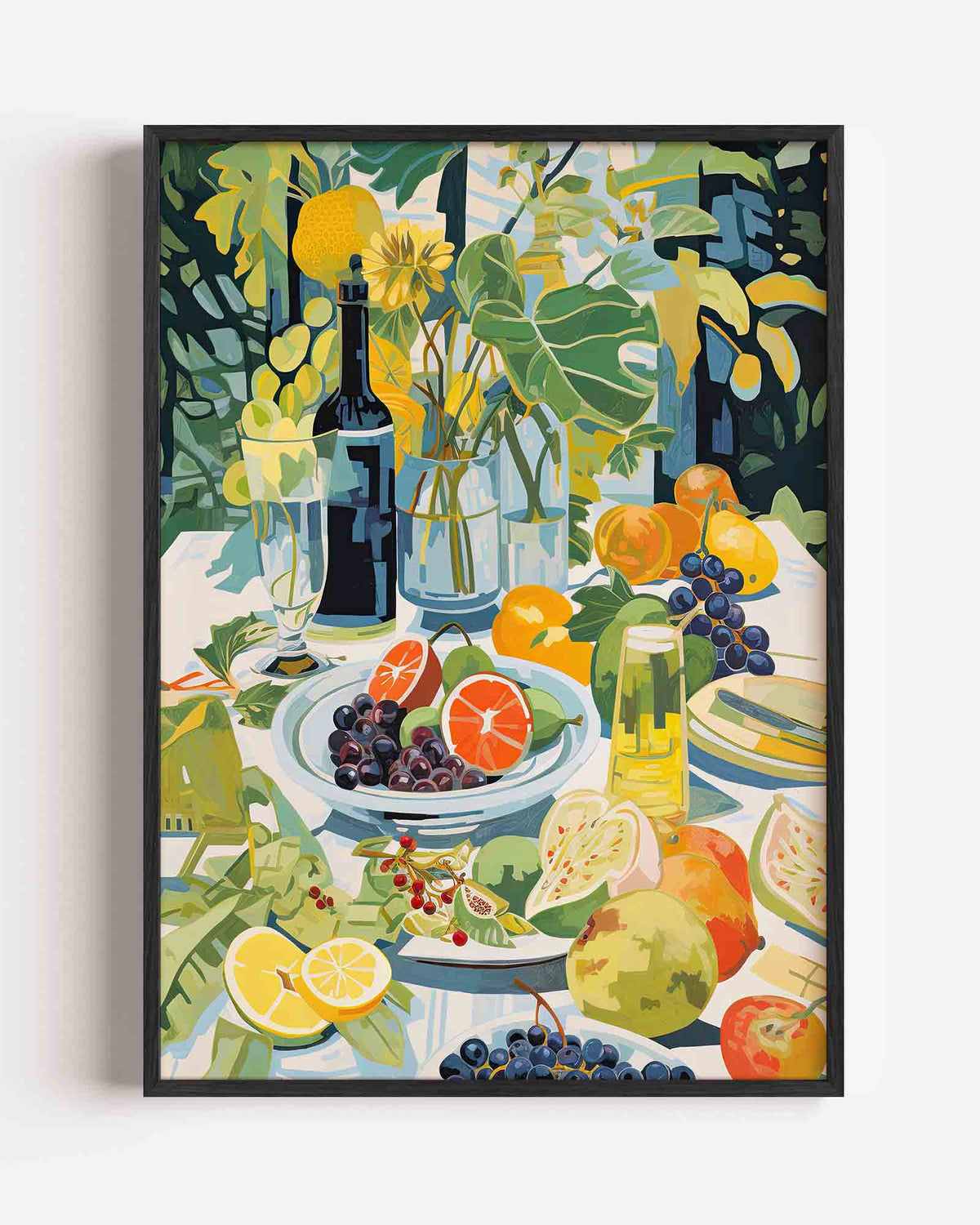 Fruit en bloemen tafel – kleurrijke illustratie portret poster als wanddecoratie