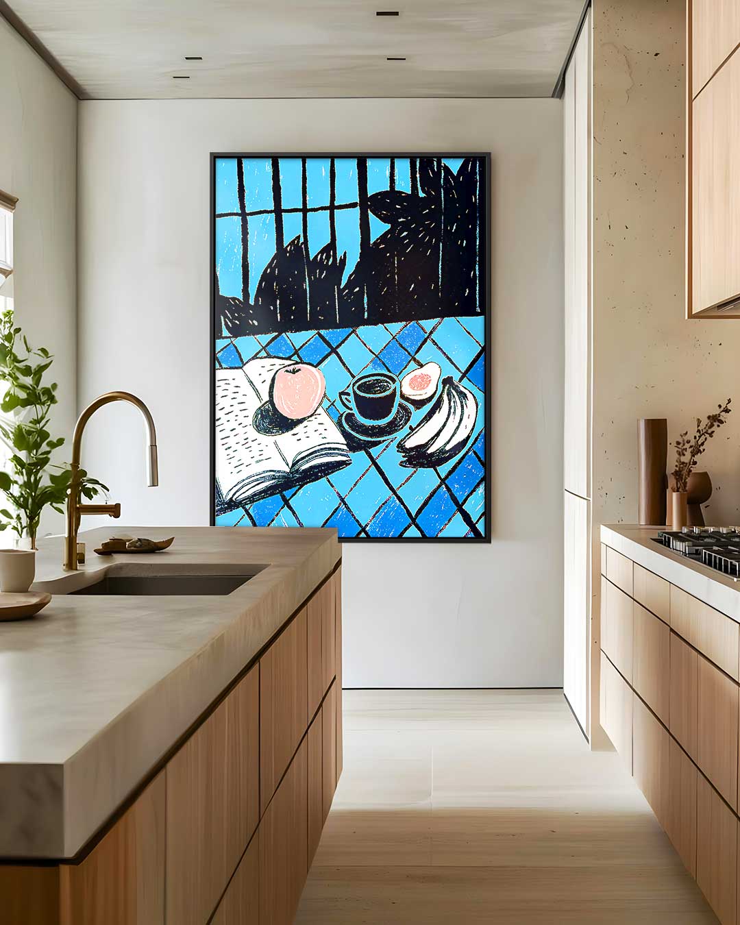 Ontspannen Ontbijt in Blauw – staand kunstwerk voor modern interieur
