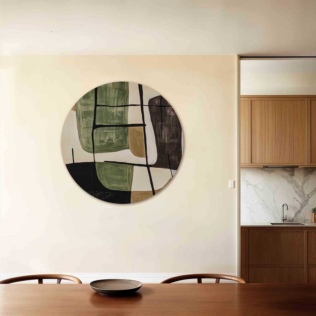 Abstracte vormen – ronde wanddecoratie met abstract ontwerp