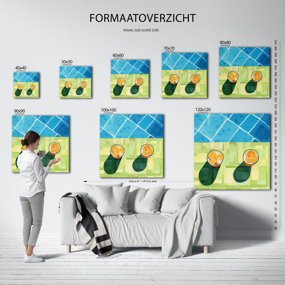 Twee glazen met sinaasappels – vierkante muurposter voor keuken of eethoek