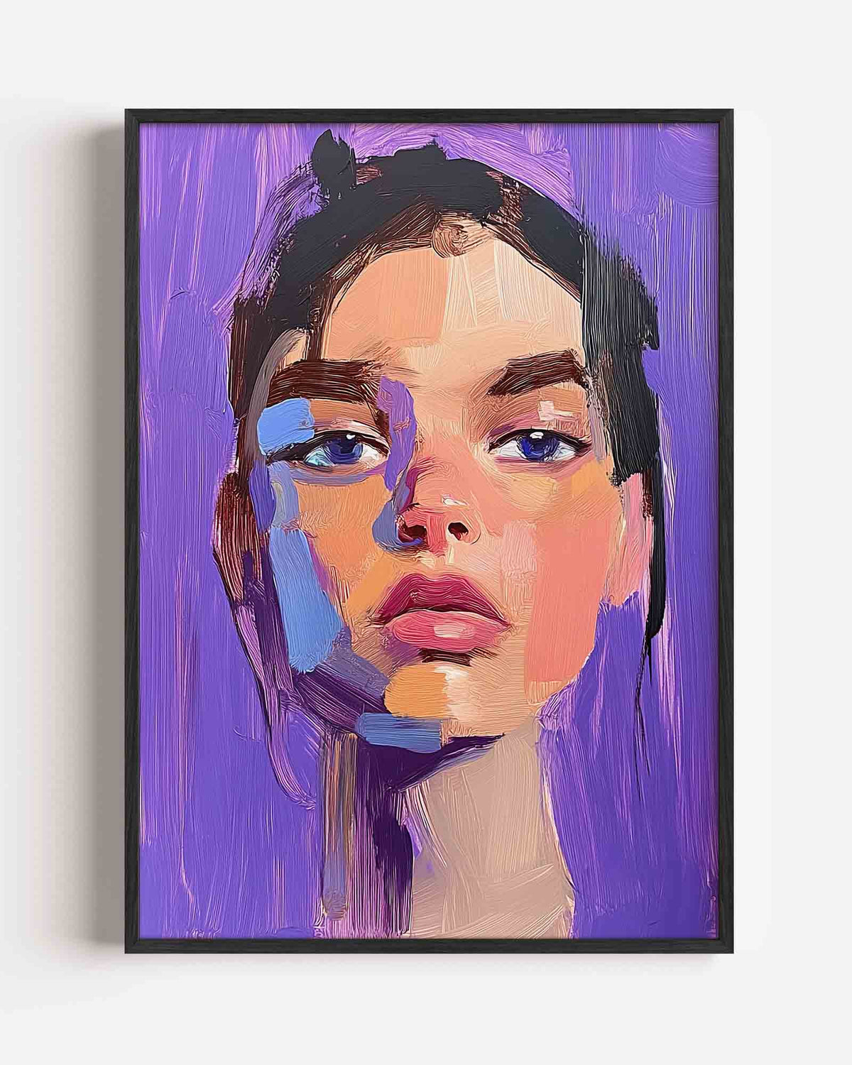 Portret met paarse achtergrond – dromerige illustratie poster als wanddecoratie