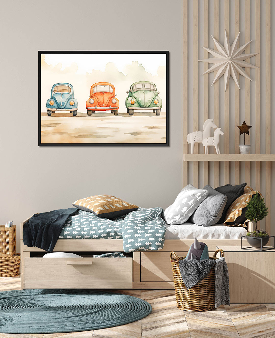 Drie auto's – wanddecoratie in interieur