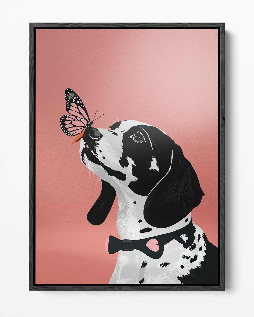 Hond en Vlinder Ontmoeting – portret kunstwerk als wanddecoratie