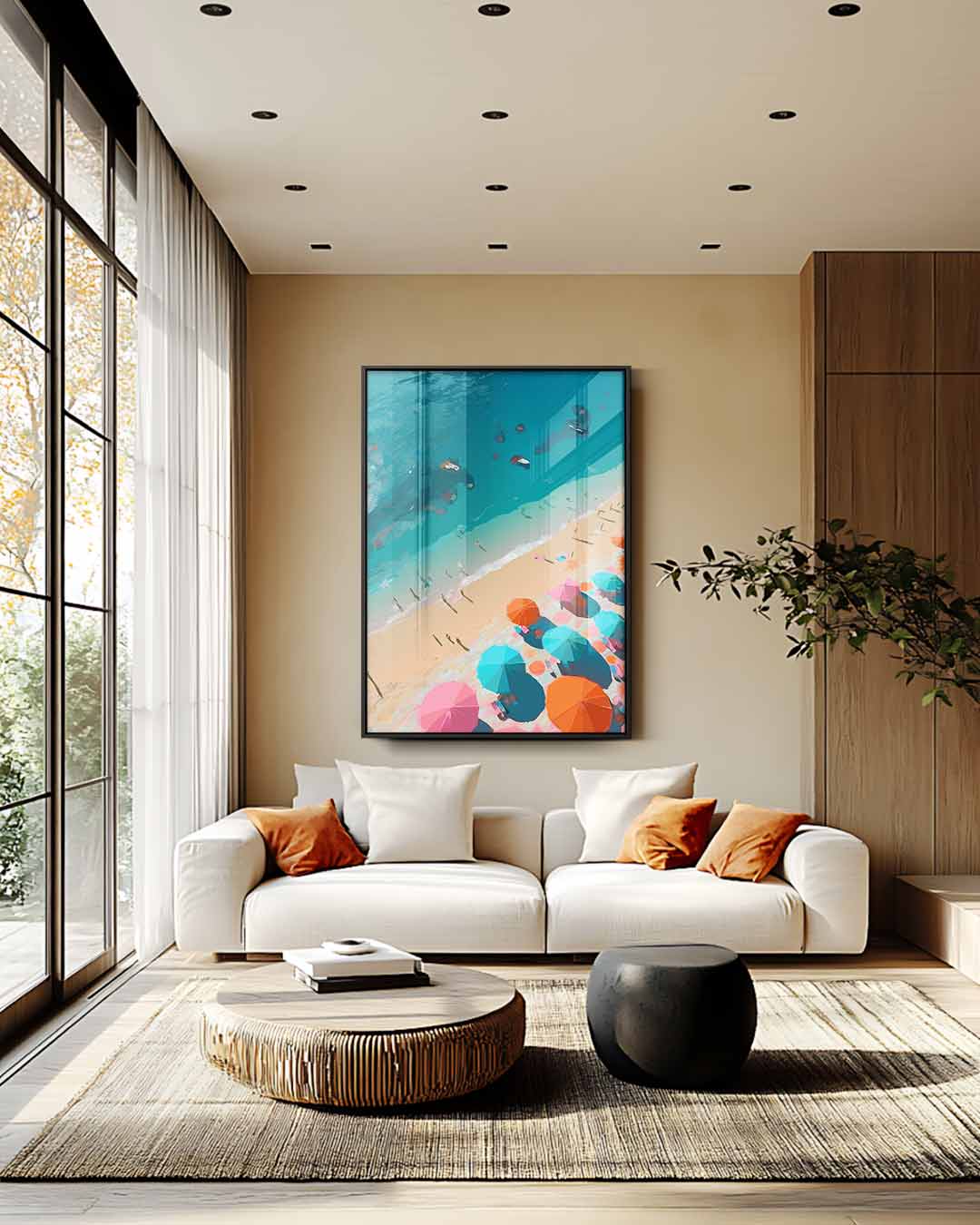 Zomerse Stranddag – plexiglas wanddecoratie in portret formaat