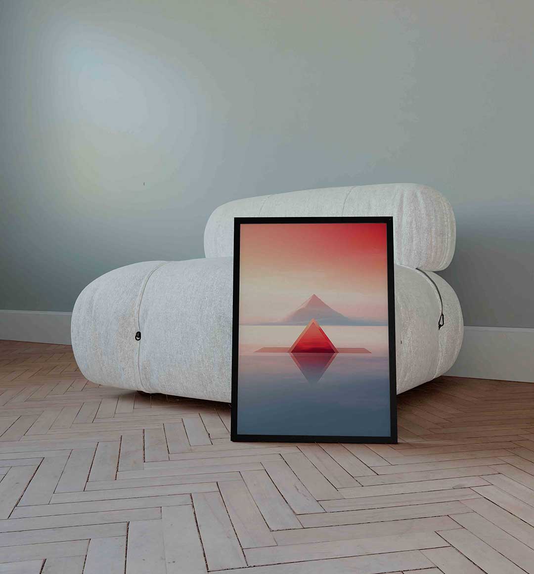 Piramide en berg – surrealistische wandkunst als portret poster