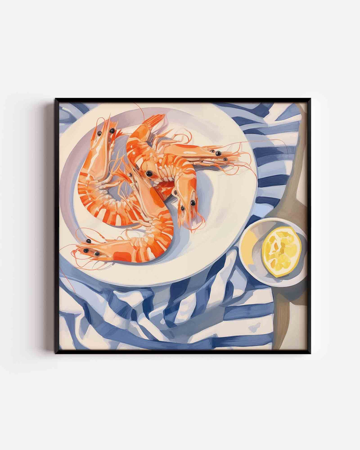 Garnalen op bord – keuken vierkante poster als wanddecoratie