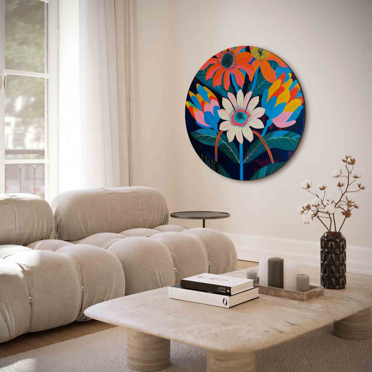 Bloemen en bladeren – muurcirkel met abstracte texturen voor aan de muur