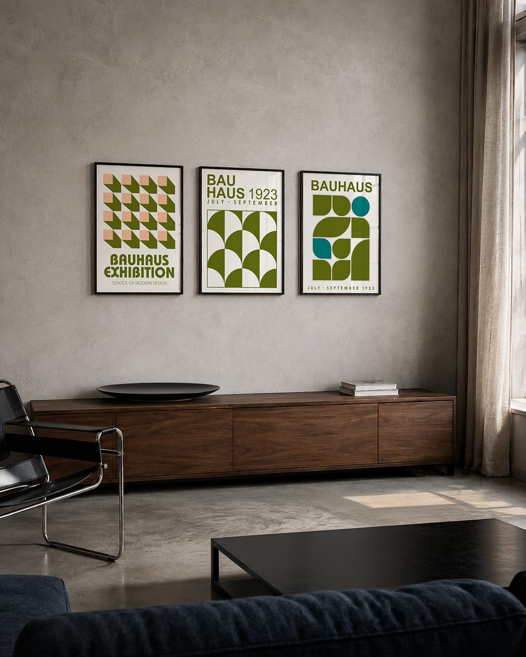 Vorm en schaduw posterset – tweede productweergave – deze posterset in drie delen toont een ritmisch patroon van roze en